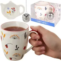 Kesper Theeset: porseleinen MOK 350 ml met infuser en schotel VOOR KRUIDEN, IN GESCHEREFTE VERPAKKING