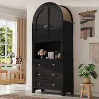 STILVORA Opbergkast - Boogvormige Hoge Kast Met 3 Lades En Gedempte Deur - Voor Woonkamer En Keuken Met Metalen Handgrepen - MDF - 70x35x180 cm - Zwart
