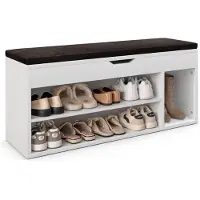 Costway Schoenenbank, houten schoenen opbergbank met kussen, schoenenrek bank met opheffen bovenste compartiment, 104 x 30 x 48cm
