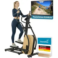 Skandika crosstrainer voor thuis Treliv P22 - Crosstrainer elliptische trainer, frame van ijzer met echt hout, 32 standen, 22 programma’s, magneetrem, compatibel met Kinomap app, Bluetooth, tot 135 kg