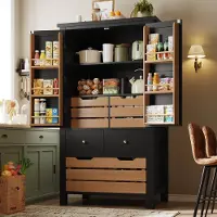 STILVORA Dressoir – Kastbuffet Met Dubbele Deuren En Vijf Laden – Met Magnetische Sluiting En Kantelbeveiliging – MDF;PB;Metaal – 80x40x140 cm – Zwart