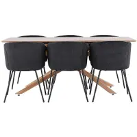 Ebuy24 Piazza eethoek tafel 90x180cm en 6 fluwelen stoelen met armleuningen mocca.