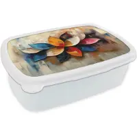 MuchoWow Broodtrommel Wit - Lunchbox Bloem - Abstract - Kleurrijk - Bladeren - Brooddoos 18x12x6 cm - Brood lunch box - Broodtrommels voor kinderen en volwassenen