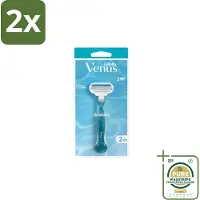 Gillette venus Gillette - Venus Smooth – Rondingvolgende Mesjes – Handvat + 2 Navulmesjes - Voordeelverpakking - 2 stuks - Scheren voor vrouwen - Venus SkinCushion