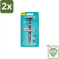 Gillette - Mach3 – Houder + 1 Mesje – 3-bladig - Voordeelverpakking - 2 stuks - Mesje - Huidbescherming