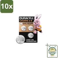 Duracell 10 x Knoopcelbatterijen 2016 4 stuks per verpakking - Grootverpakking - CR2016 Batterij - Lithium Knoopcel - Babyveilig Batterij - Kindveilige Batterij - Autosleutel Batterij
