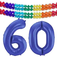 Folat Verjaardag Leeftijd folieballon - 60 jaar - blauw - 86 cm - cijferballon groot - incl 2x feestslingers