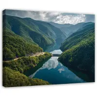 WALLARENA - Schilderij op canvas - 120x80 cm - RIVIER BERGEN NATUUR - Geschikt voor slaapkamer, woonkamer, keuken