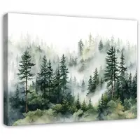 WALLARENA - Schilderij op canvas - 60x40 cm - Landschap met bomen in de mist - Geschikt voor slaapkamer, woonkamer, keuken