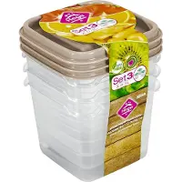 Hega hogar Vershoudbakjes - set 3x stuks - 0.3 liter - transparant/beige - L8 x B8 x H11 cm - Mealprep - Maaltijden bewaren