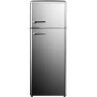 HELVETIA Retro Koelvriescombinatie HRDPER206EI1 - RVS-Look (Zilver) - 144 cm Hoog - 4ster Vriezer - Vintage - 206 Liter