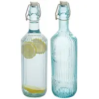 Secret De Gourmet Beugelfles / Weckfles - 2x - blauw glas - luchtdicht - 1 liter - waterfles - 8 x 31 cm