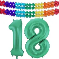 Folat Verjaardag Leeftijd folieballon - 18 jaar - groen - 86 cm - cijferballon groot - incl 2x feestslingers