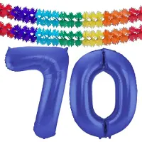 Folat Verjaardag Leeftijd folieballon - 70 jaar - blauw - 86 cm - cijferballon groot - incl 2x feestslingers