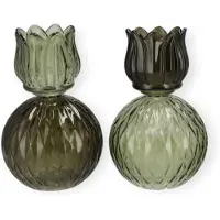 DK Design Daan Kromhout - Waxine houders - Kaarsenhouders - Set van 2 - Tulp - Glas - Bol - Groen Mix - 11x17cm