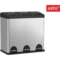Hoppa! - Drievoudige afvalbak - 3 x 18 L - grijs RVS - 61 x 36 x 57 cm (L x D x H)
