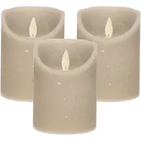 Anna's Collection Stompkaars - 3x - LED - taupe - H10 cm - bewegende vlam - kaars