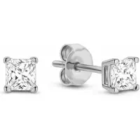 New Bling 9NB-1600 – Zilveren Oorbellen Dames – Oorknopjes met Vierkante Witte Zirkonia – 925 Zilver – 3 x 3 mm – Cadeau voor Vrouwen