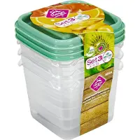 Hega hogar Vershoudbakjes - set 3x stuks - 0.3 liter - transparant/groen - L8 x B8 x H11 cm - Mealprep - Maaltijden bewaren