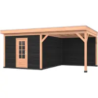 Westwood Douglas overkapping, 600 x 400, met zwarte schuur en achterwand, Comfort Plus