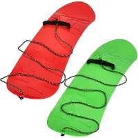 KOTARBAU Set van 2 kinder-slede, 68 x 20 cm, zonder binding, sleebord, sneeuwschuiver, kindersnowboard met touw, kunststof, groen & rood