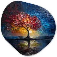 MuchoWow Organische wanddecoratie 40x40 cm - Organisch schilderij Boom - Blauw - Bladeren - Vakken - Muurdecoratie woonkamer - Kamer decoratie - Schilderijen - Muurcirkel aesthetic