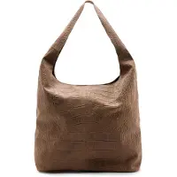 Manfield Taupe leren schoudertas met crocoprint | Maat Onesize