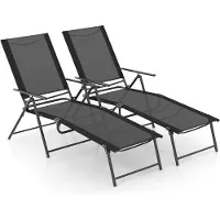 KOMFOTTEU Set van 2 zonnestoelen, inklapbare ligstoel met verstelbare rugleuning, strandstoel voor tuin, strand, zwembad (zwart)