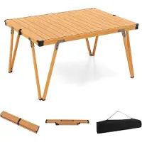 KOMFOTTEU Opvouwbare en draagbare tuintafel met opbergtas, campingtafel met aluminium plaat, outdoortafel voor picknick, feest, BBQ, strand, balkon (bruin)