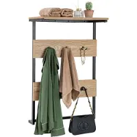 Costway Wandkapstok met plank, wandrek met 6 haken, industri毛le kapstok met metalen frame, kledingstang, garderobepaneel voor ingang, woonkamer, slaapkamer, natuur