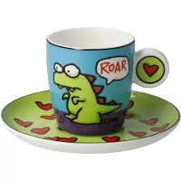 Goebel - Ed Heck | Kop en schotel Espresso Roar | Porselein - 12cm - 100ml - 2 stuks
