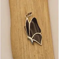 925 Zilveren hanger van zilver vlinder met zwarte vleugels - sterling zilveren hanger vliegende zwarte vlinder - prachtige zwarte vlinder hangertje