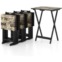 KOMFOTTEU Set van 4 Campingtafel, Opvouwbare tuintafel, rechthoekige tafel van metaal, tuintafel van hout, balkontafel 30 kg, voor terras, veranda, zwembad, 48 x 40 x 67,5 cm, zwart