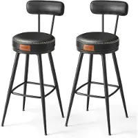 Vasagle Furnstar - Barkruk set van 4 - 360° draaibare barkruk - Kruk met rugleuning voor bartafel - Kunstleer met naden - Mid-Century moderne stijl - 76 cm hoog - Keuken huisbar - Inktzwart