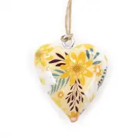 Ancient Wisdom Decoratief houten hart - Geel met bloemen