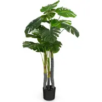 KOMFOTTEU 120 cm hoge kunstmatige Monstera-boom, kunstmatige Monstera Deliciosa plant met 20 grote bladeren, 3 stammen en realistisch mos, altijd groene kunstplant met pot voor binnen en buiten