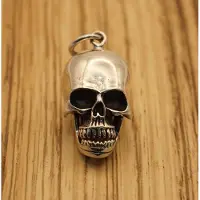 925 Sterling zilver hanger doodskop met bewegende kaak - stoere doodshoofd hanger van zilver - zilveren gothic hanger - sterling zilveren horror hangertjes - doodskoppen hangers
