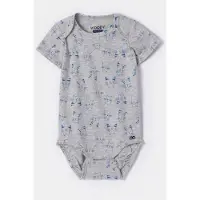 Woody - Grijze body in katoen met kattenprint en korte mouwen - 80 / 12 maand