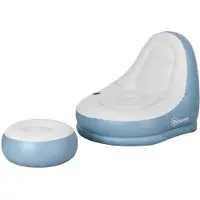 Merax Opblaasbare Loungestoel Met Voetenbank - Bekerhouder - Voor Camping En Thuis - Wit - 125 X 100 X 87 Cm