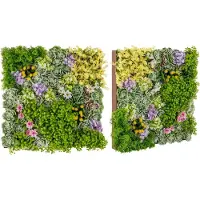 KOMFOTTEU Kunstplantenwand, 2 stuks, 50 x 50 cm, kunstplantenwand met verschillende kunstplanten, uv-bescherming, wandpanelen, kunstplanten, wandplant voor muur en tuin (met bladeren en bloemen)