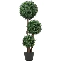 HOMCOM Artificial Topiaries-Kunststof, Hout-Ø30 x 100H cm-Groen