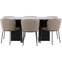 Ebuy24 Strada eethoek uittrekbare tafel Ø120cm, 170cm en 6 stoelen zwart, bruin.