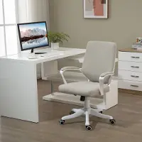 OKWISH Bureaustoel 62 X 69 X 92 Tot 100 Cm - Ergonomisch Met Lendensteun En Hoogteverstelling - Thuiswerkplek - Polyester - Beige