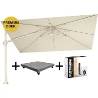 Platinum Challenger T2 premium zweefparasol 260x350 cm sandstone champagne met parasolvoet 90kg en hoes