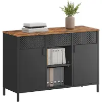 Songmics Metalen opbergkast met dubbele deur en verstelbare planken, Vintagebruin-Zwart Mat