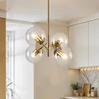 LumenXL Retro hanglamp goud met transparant glas, 4-lichts - Florence