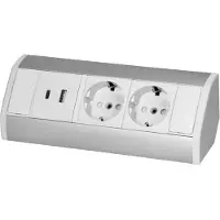 ORNO Hoekstekkerdoos - Stekkerblok met 2 Stopcontacten - USB A & C - Opbouw Stekkerdoos met 60 cm kabel - Wit/Zilver
