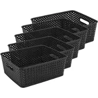 Discountershop Opbergmand Zwart – 5 Stuks – ±12 Liter per Mand – 35,3 x 29,5 x 13,3 cm – Kunststof Opbergmand met Handgrepen
