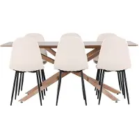 Ebuy24 Piazza eethoek tafel 90x180cm en 6 velours stoelen mocca.