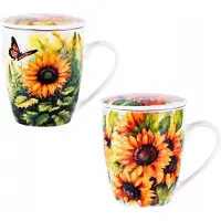 Veroni Canvas Mok met Zetgroep - Zonnebloemen - 360ml - Porselein